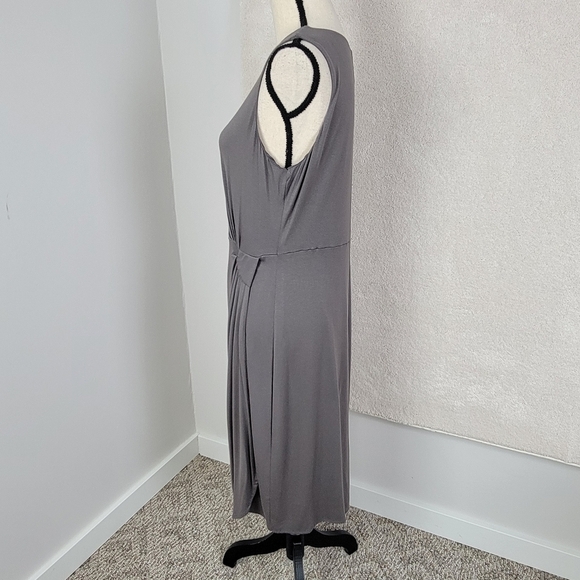Garnet Hill Brownish/Gray Soft Jersey Knit Faux Wrap Sleeveless Dress Sz 12 - Picture 5 of 11